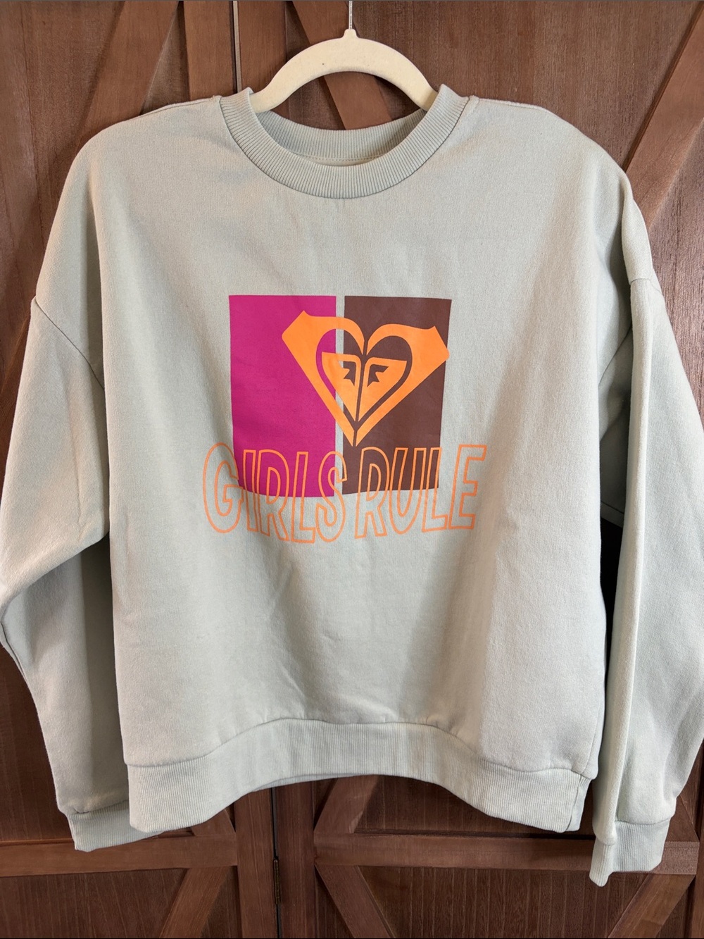 ROXY Sage Women’s Crewneck Sweater with Pink and Orange Graphic SIZE LARGE